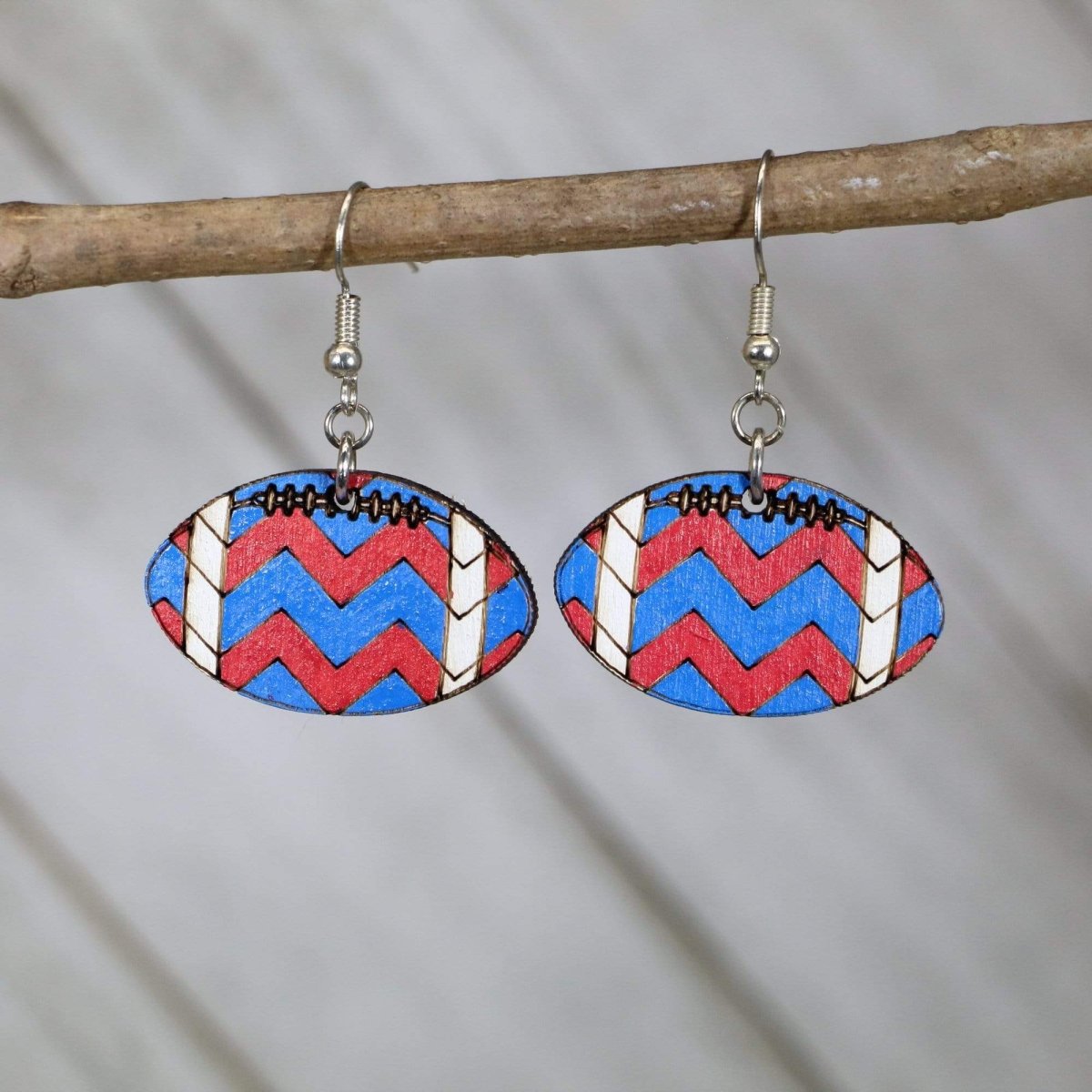 Football Wooden Earrings | Chevron Team Spirit Sports Jewelry by Cate's Concepts, LLC, Southern food gift main product photo