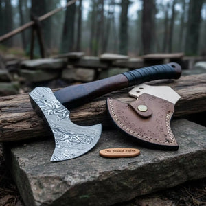 Hand Forged Damascus Steel Hatchet Hawks Tomahawk Axe Rose Wood by JW SteelCrafts, Southern lifestyle apparel main product photo