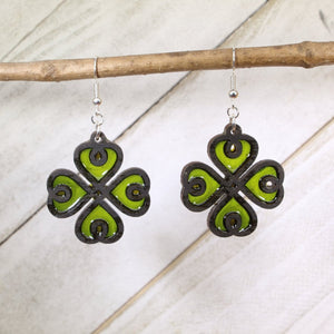 Four Leaf Clover Wood Resin Earrings | Irish Lucky Charm Jewelry by Cate's Concepts, LLC, handmade jewelry main product photo