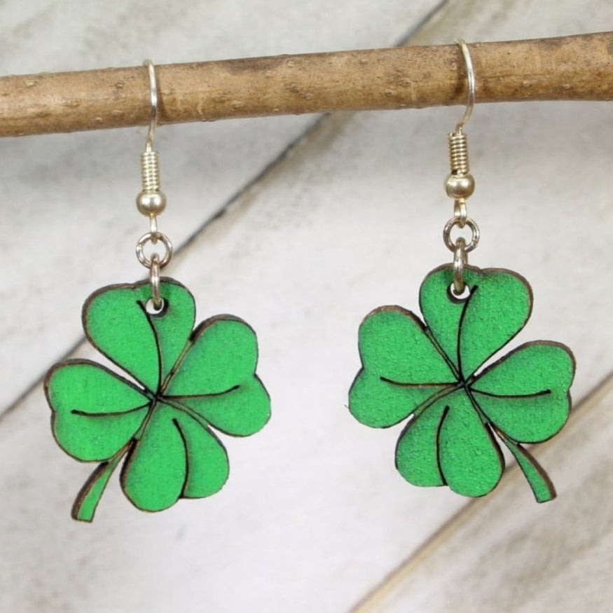 Four Leaf Clover Wooden Earrings | Lucky Irish Jewelry by Cate's Concepts, LLC