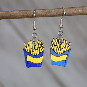 French Fry Wooden Dangle Earrings | Food Jewelry by Cate's Concepts, LLC, handmade jewelry detail photo 2