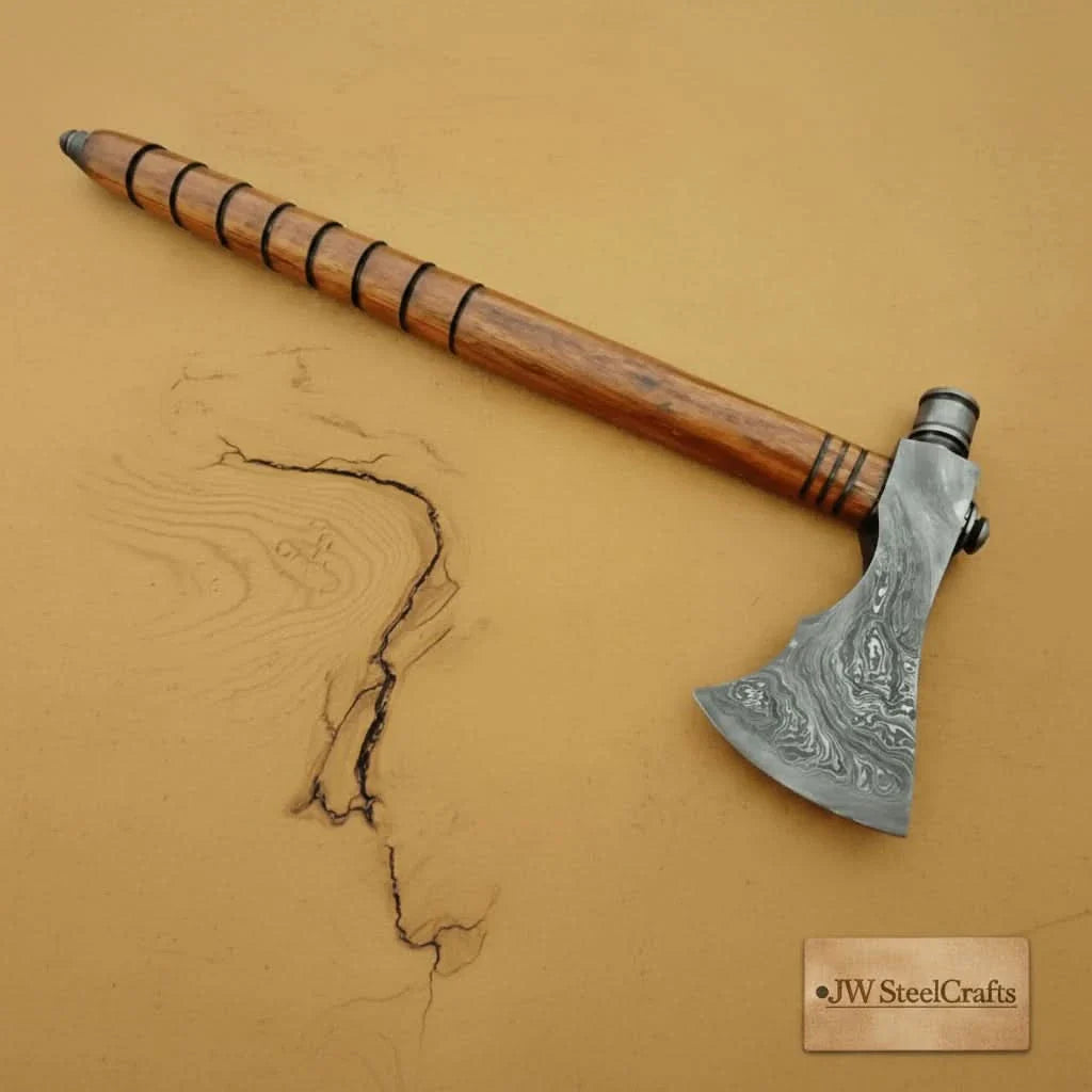 Damascus Wood Handle Smoking Axe 19 Inch by JW SteelCrafts, Southern handmade gift detail photo 3