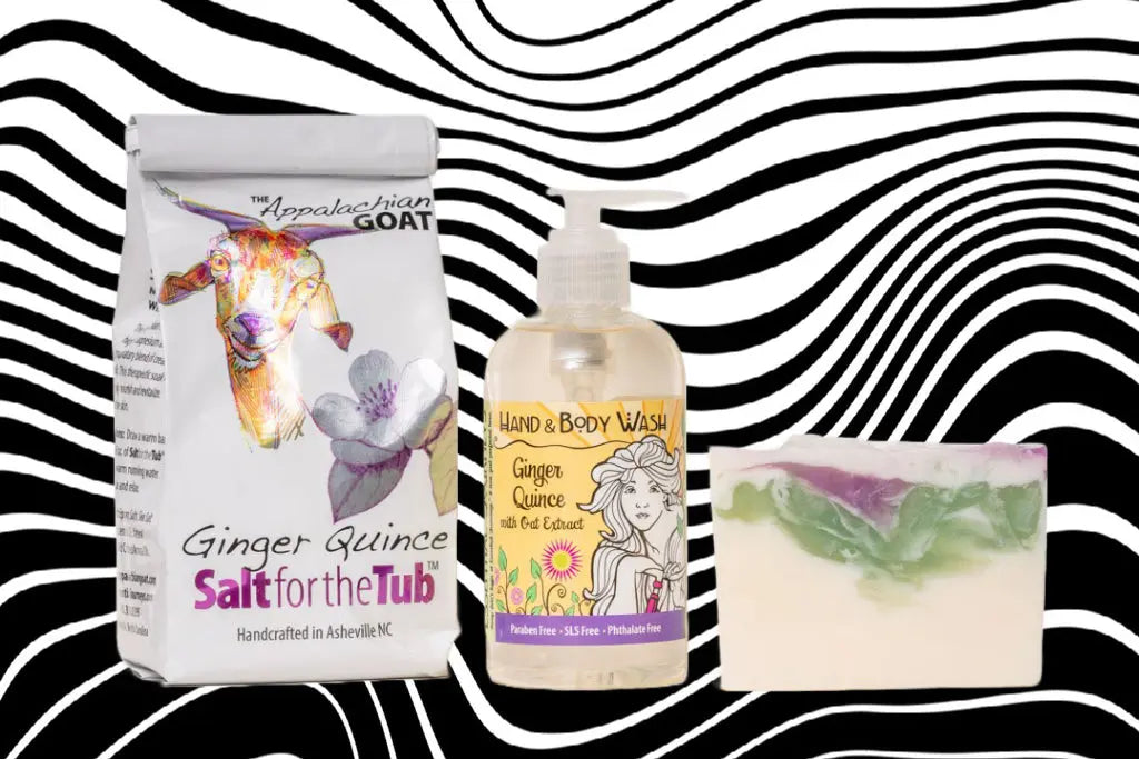 Ginger Quince Gift Set: Bath Salts, 8 Oz Liquid Soap & Soap Slice by Essential Journeys, Southern food gift detail photo 2