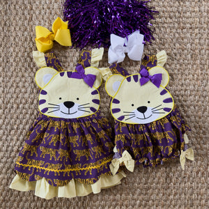 Gold & Purple Tiger Dress detail view by Seven Lantern Lane