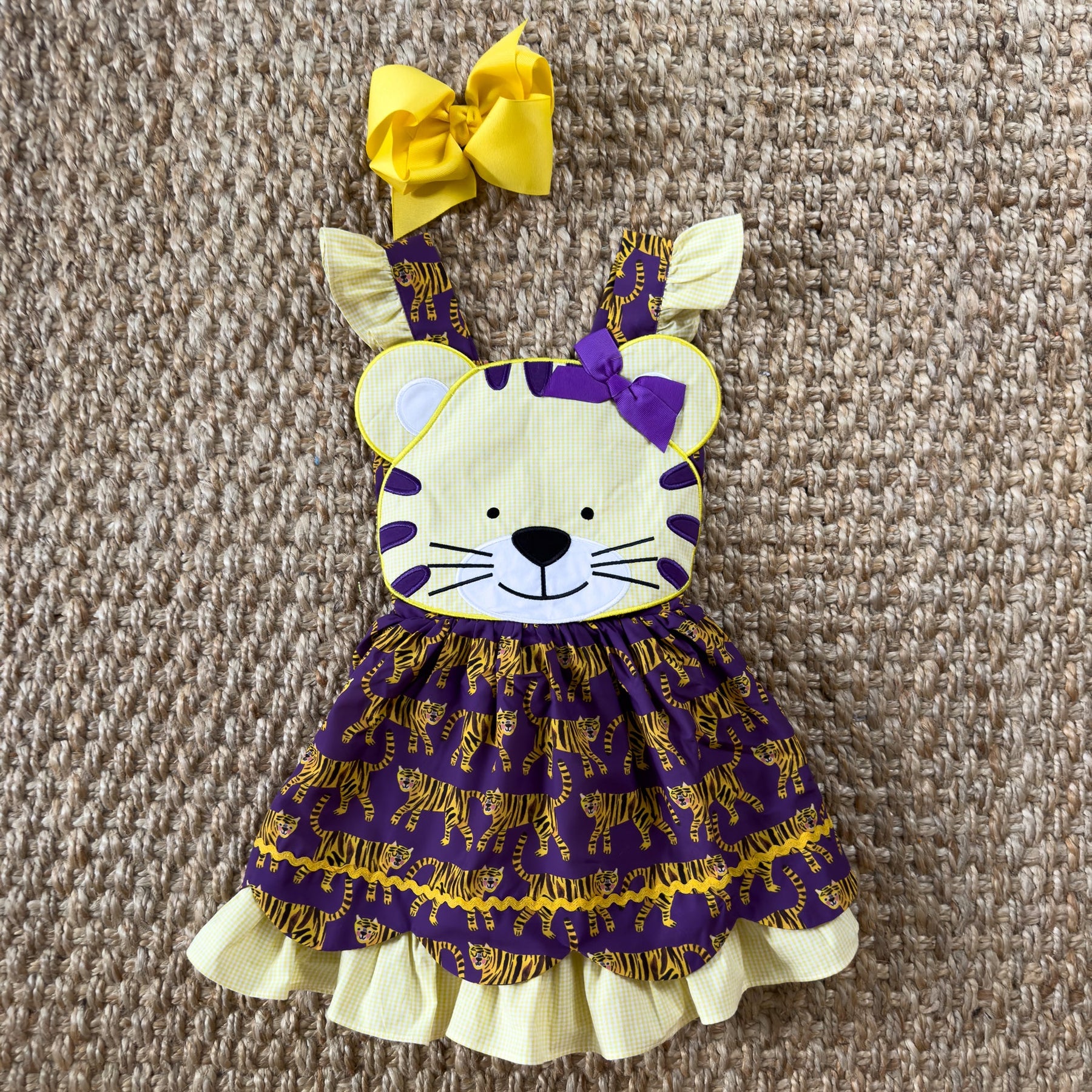 Gold & Purple Tiger Dress detail view by Seven Lantern Lane
