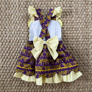 Gold & Purple Tiger Dress detail view by Seven Lantern Lane