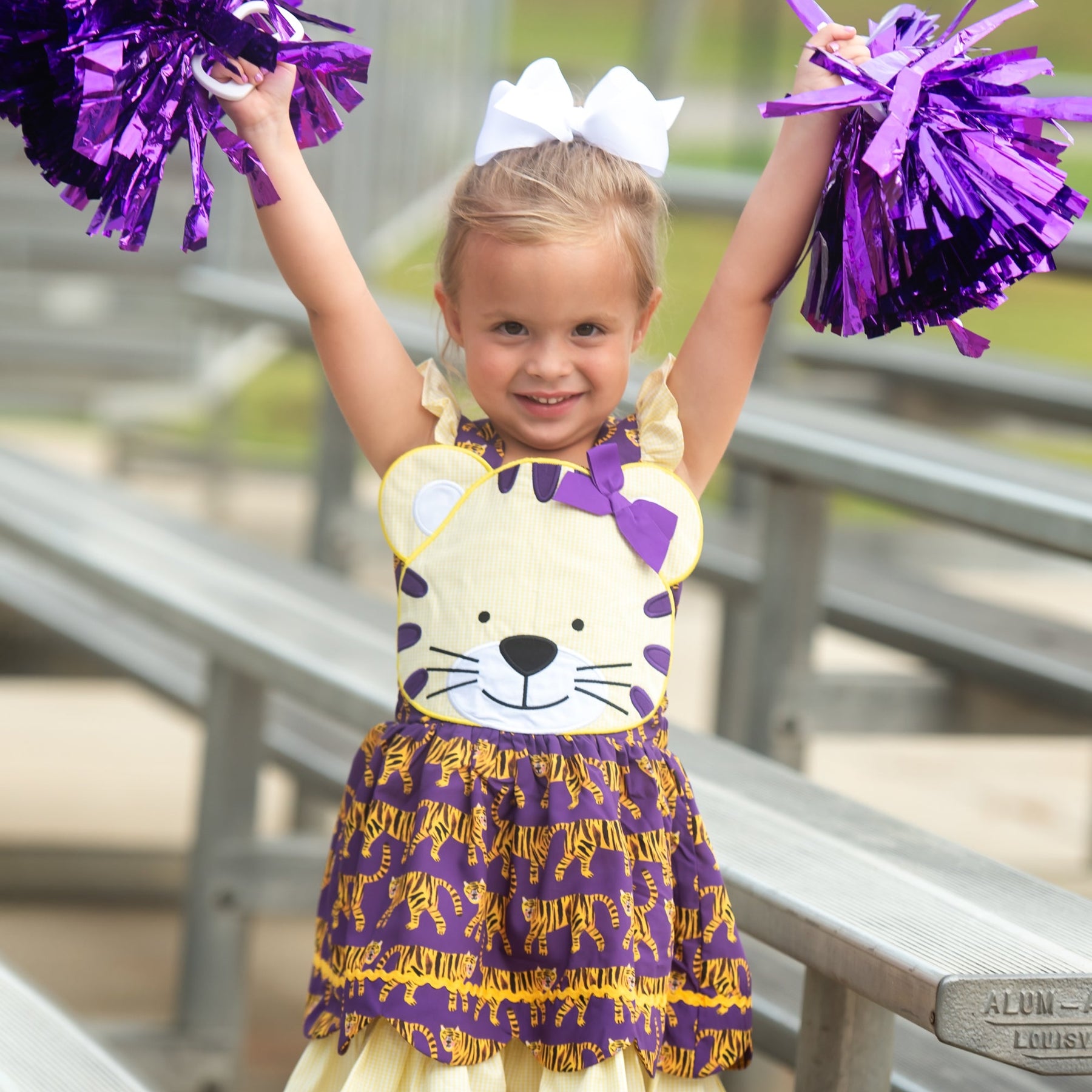 Gold & Purple Tiger Dress detail view by Seven Lantern Lane