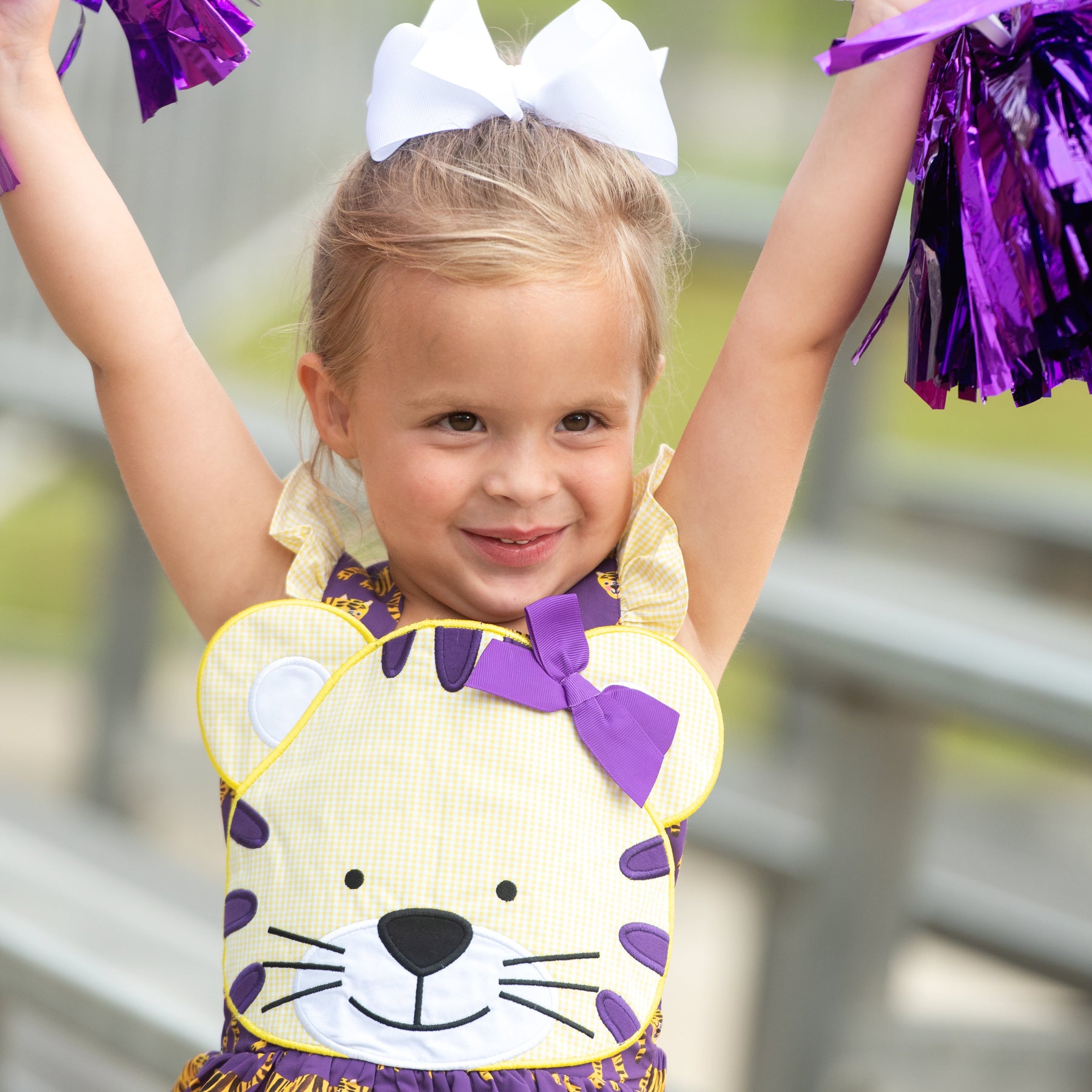 Gold & Purple Tiger Dress detail view by Seven Lantern Lane