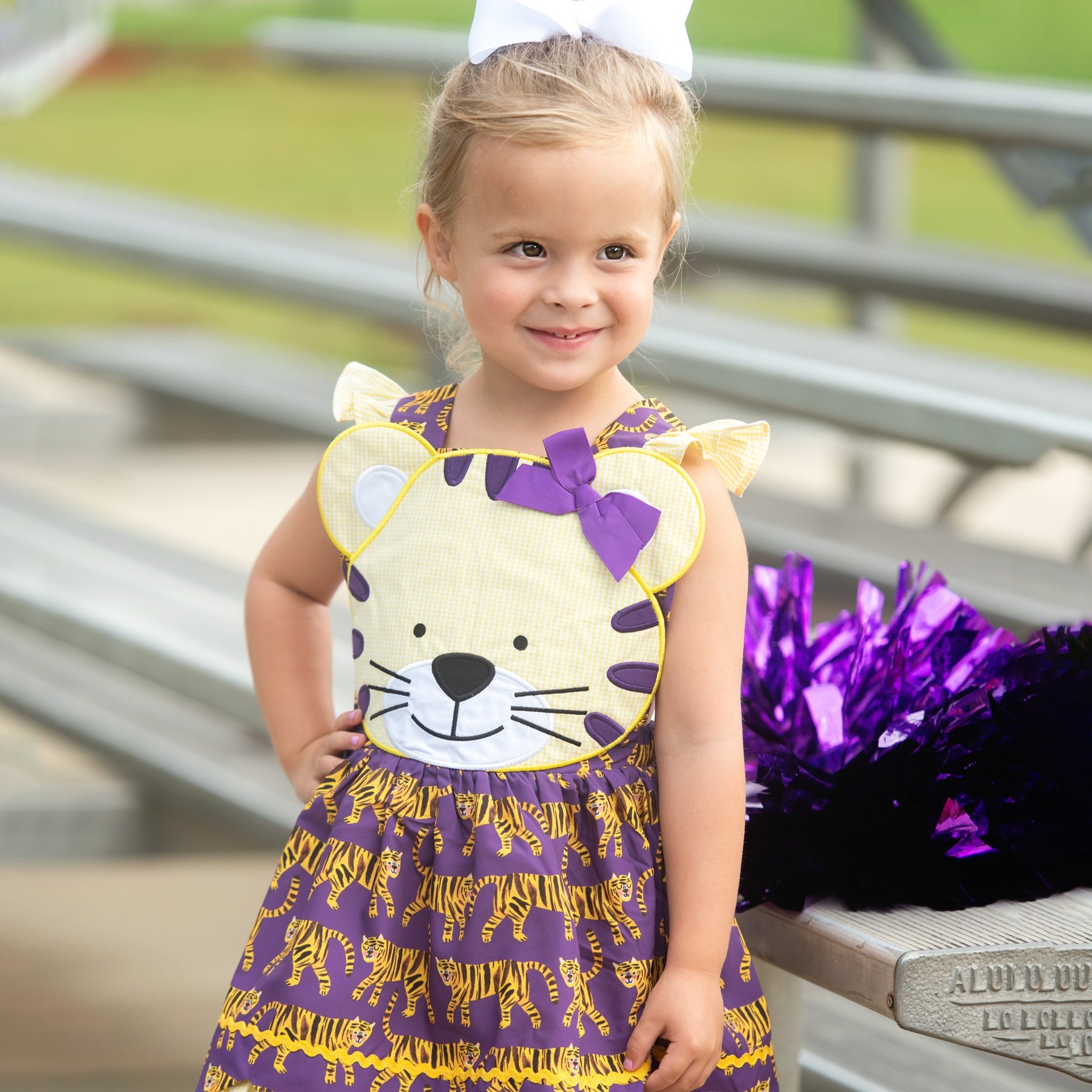 Gold & Purple Tiger Dress detail view by Seven Lantern Lane