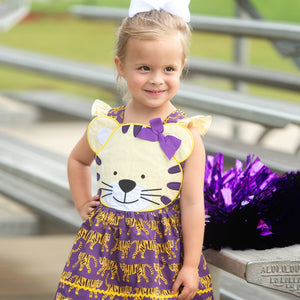 Gold & Purple Tiger Dress detail view by Seven Lantern Lane