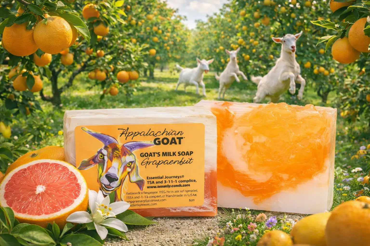 Grapefruit Goats Milk Soap Slice 5 Oz. by Essential Journeys, natural skincare detail photo 2