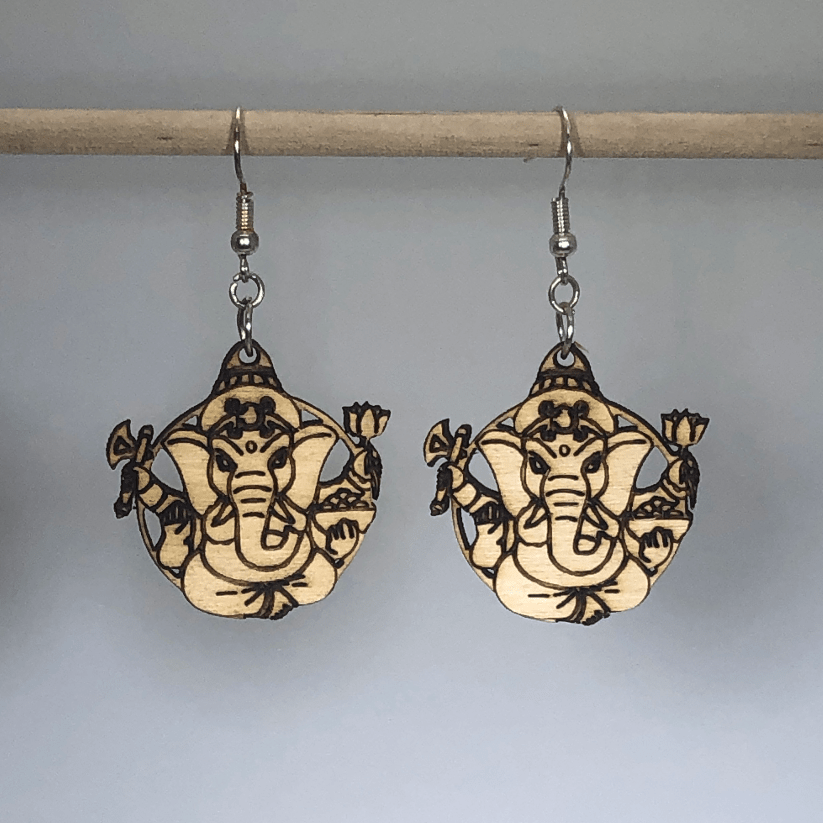 Ganesh Wooden Dangle Earrings | Hindu Spiritual Jewelry by Cate's Concepts, LLC