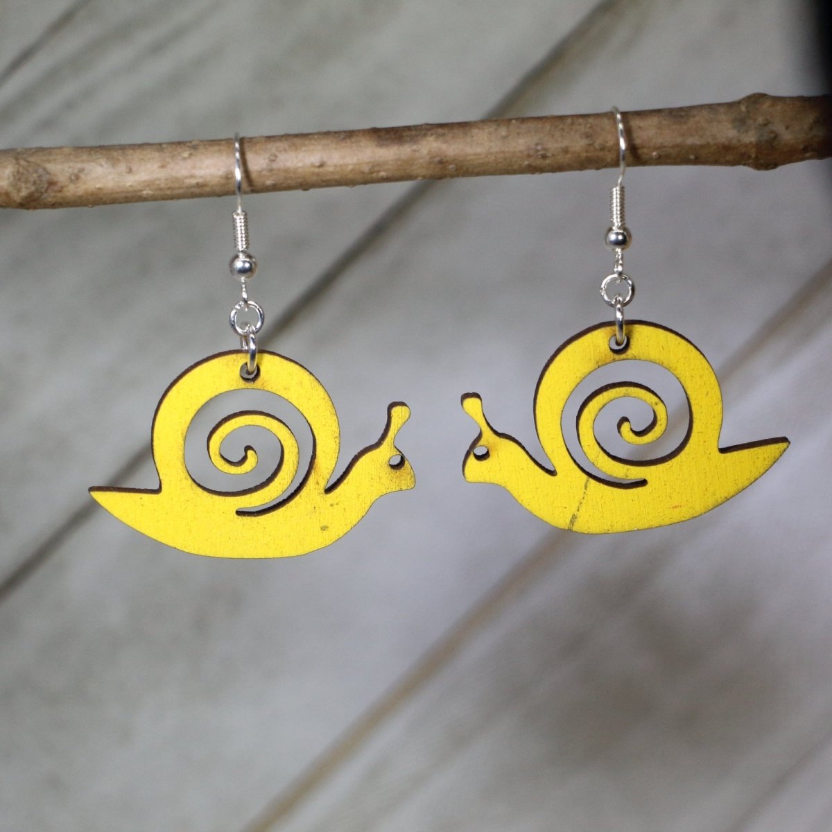 Garden Snail Wooden Dangle Earrings | Nature Animal Jewelry by Cate's Concepts, LLC, handmade jewelry main product photo