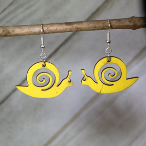 Garden Snail Wooden Dangle Earrings | Nature Animal Jewelry by Cate's Concepts, LLC, handmade jewelry main product photo