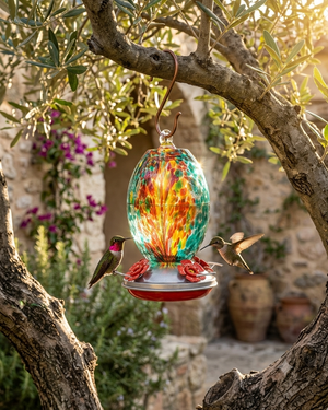 Fire and Ocean Olive glass hummingbird feeder by Mill Creek Products, detail image 4