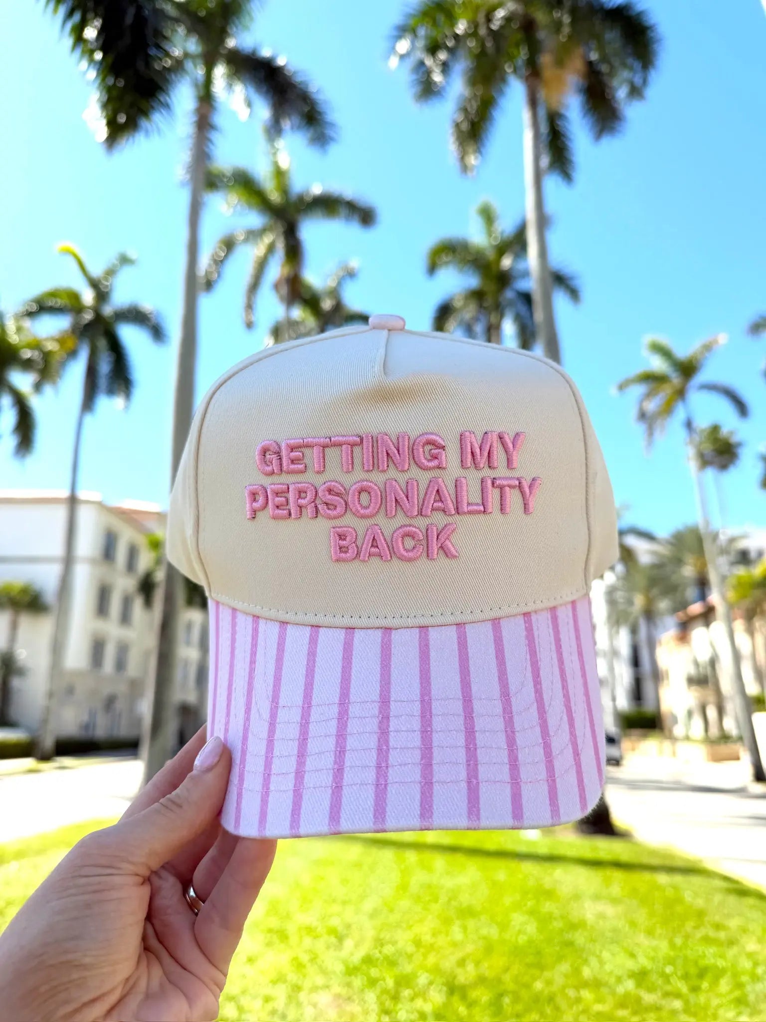 Getting my Personality Back - Pink Stripe Trucker Hat by KenzKustomz, Southern lifestyle apparel detail photo 4