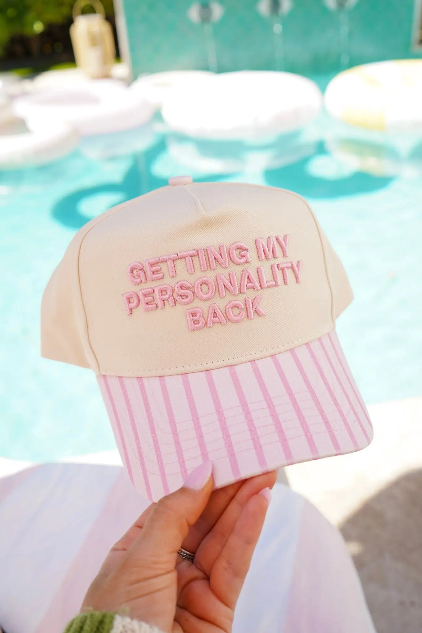 Getting my Personality Back - Pink Stripe Trucker Hat by KenzKustomz, Southern lifestyle apparel detail photo 6