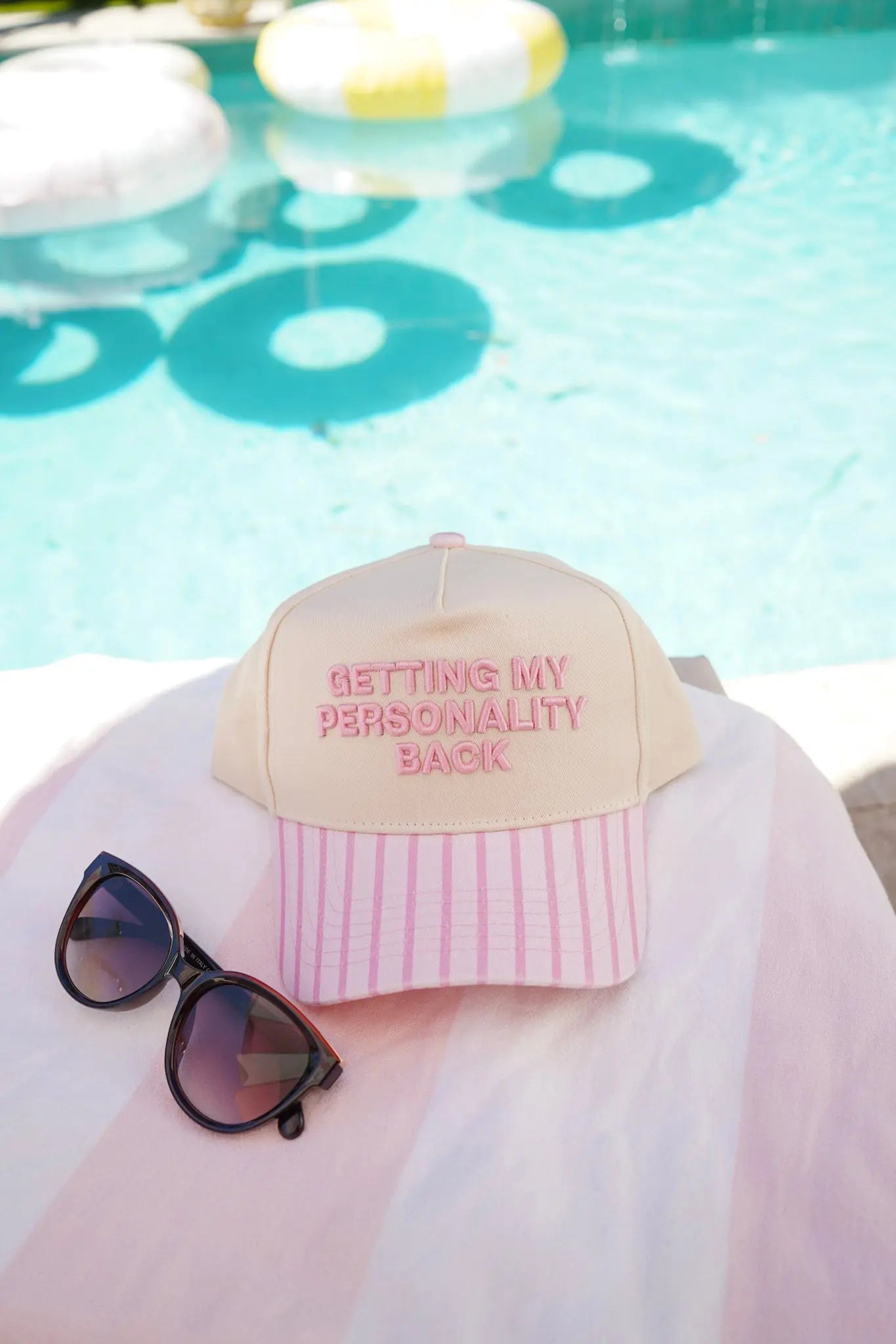 Getting my Personality Back - Pink Stripe Trucker Hat by KenzKustomz, Southern lifestyle apparel detail photo 9