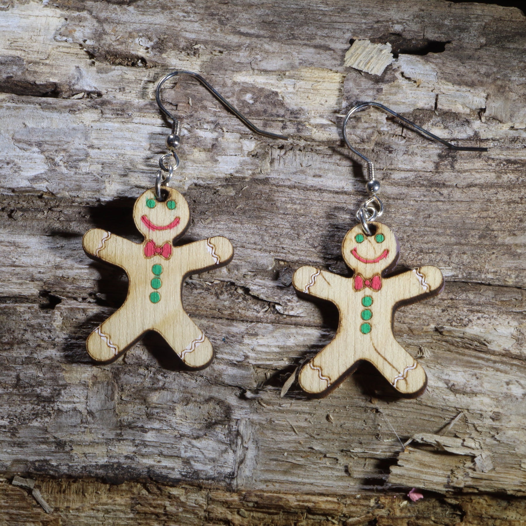 Gingerbread Man Wooden Dangle Earrings | Christmas Holiday Jewelry by Cate's Concepts, LLC