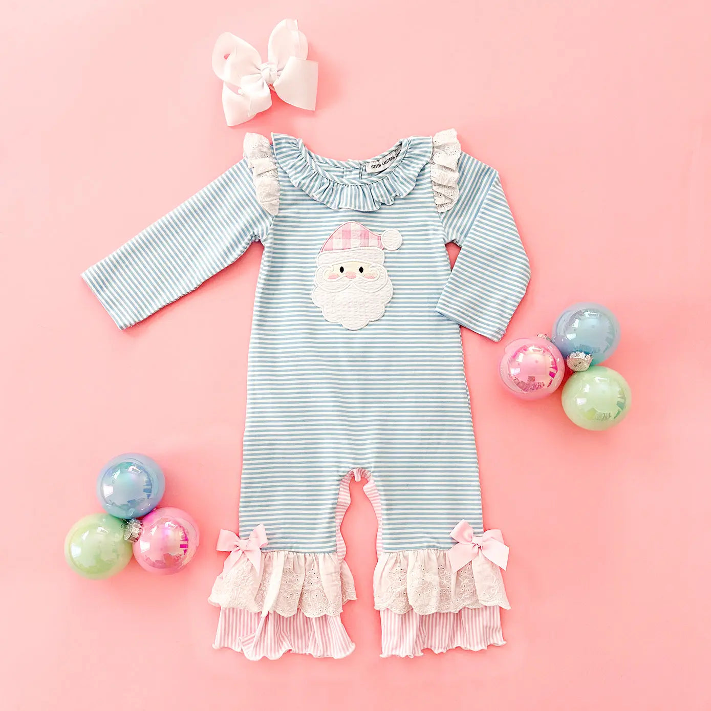 Girls Christmas Santa Romper by Seven Lantern Lane, Southern lifestyle apparel main product photo