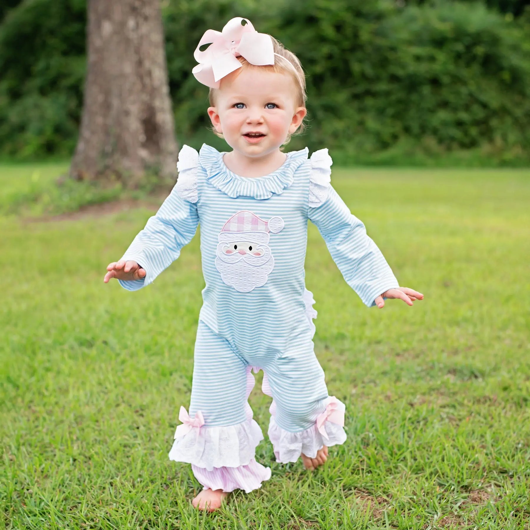 Girls Christmas Santa Romper by Seven Lantern Lane, Southern lifestyle apparel detail photo 15