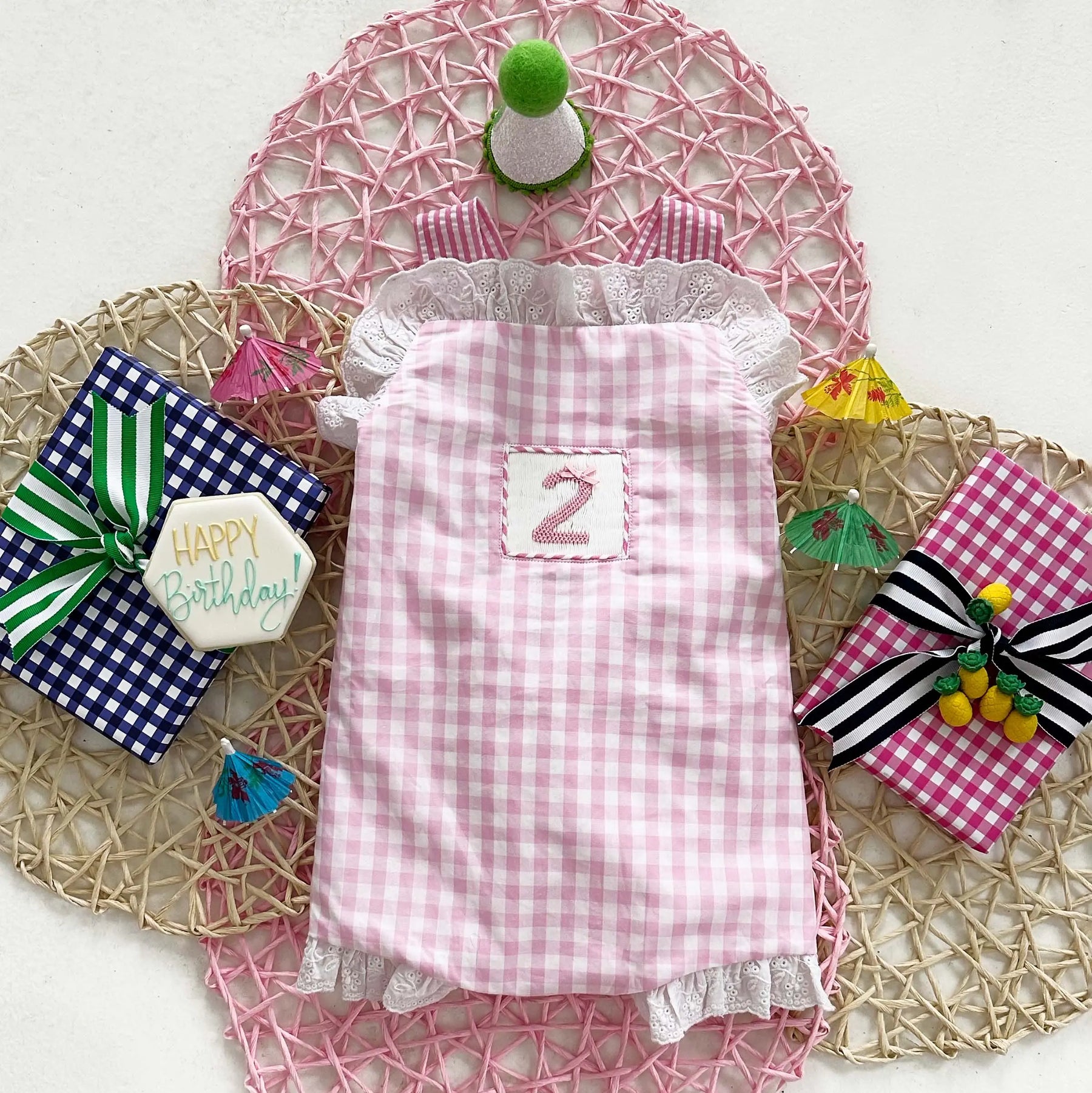 Girls Second Birthday Smocked Bubble by Seven Lantern Lane, children's boutique clothing detail photo 4