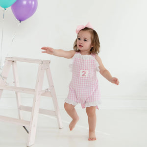 Girls Second Birthday Smocked Bubble by Seven Lantern Lane, children's boutique clothing detail photo 12