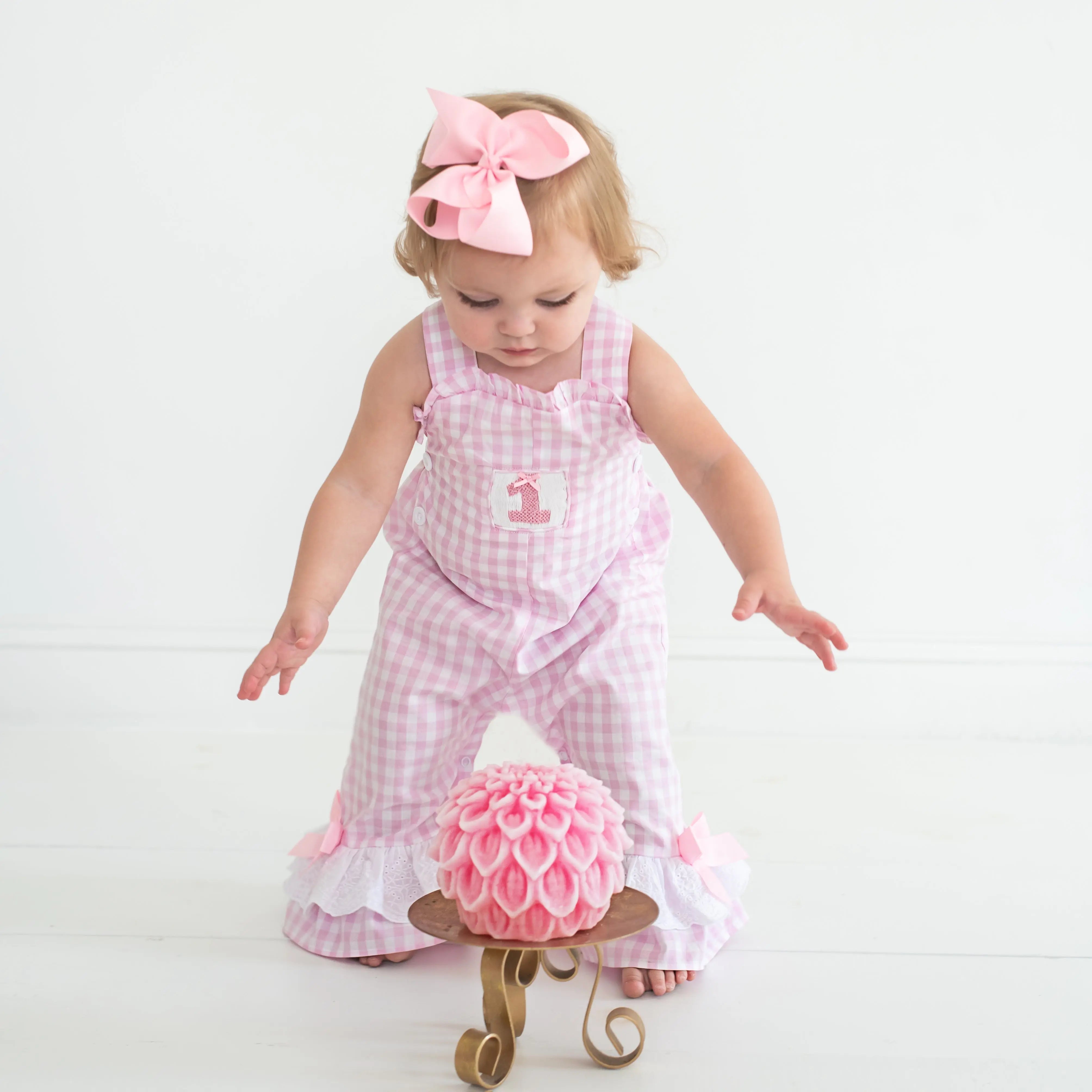 Girls Smocked First Birthday Longall by Seven Lantern Lane, children's boutique clothing detail photo 2