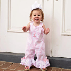 Girls Smocked First Birthday Longall by Seven Lantern Lane, children's boutique clothing detail photo 22