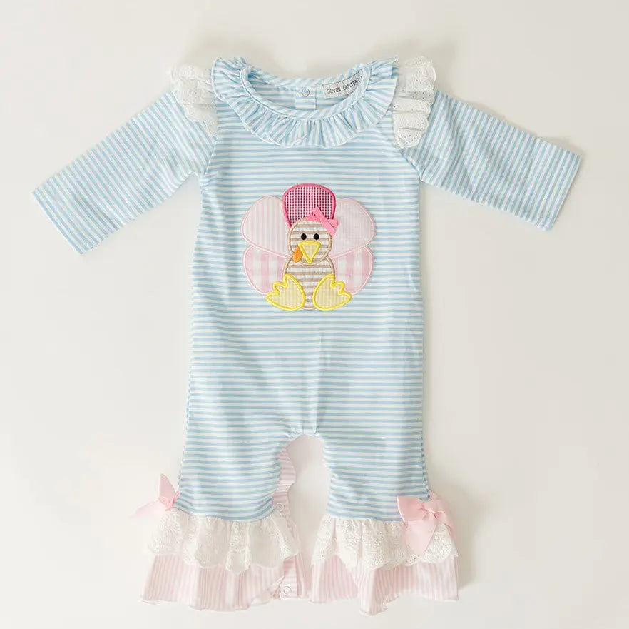 Girls Thanksgiving Turkey Romper by Seven Lantern Lane, Southern lifestyle apparel main product photo