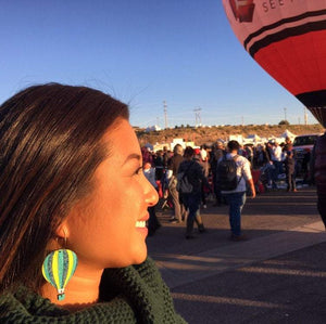 Additional view of Hot Air Balloon Earrings hand painted on lightweight wood by LE CHIC MIAMI
