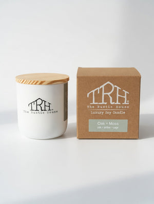 Oak + Moss Candle by The Rustic House, scented candle main product photo