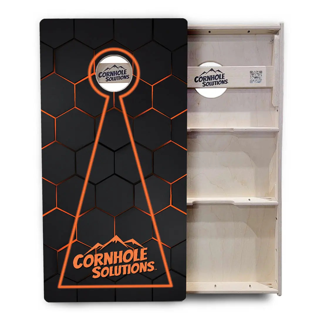 Glow Hole Black Backgound Cornhole Boards - Professional Tournament Series by Cornhole Solutions, custom cornhole board detail photo 8