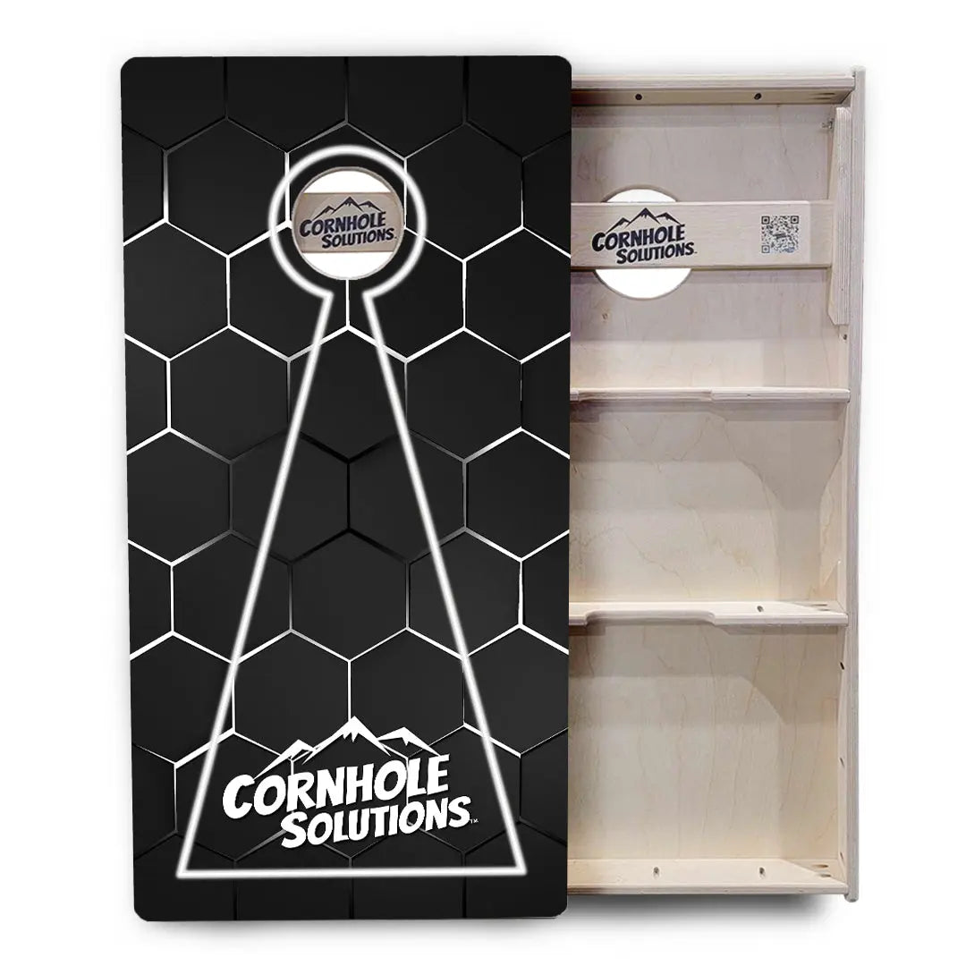 Glow Hole Black Backgound Cornhole Boards - Professional Tournament Series by Cornhole Solutions, custom cornhole board detail photo 16