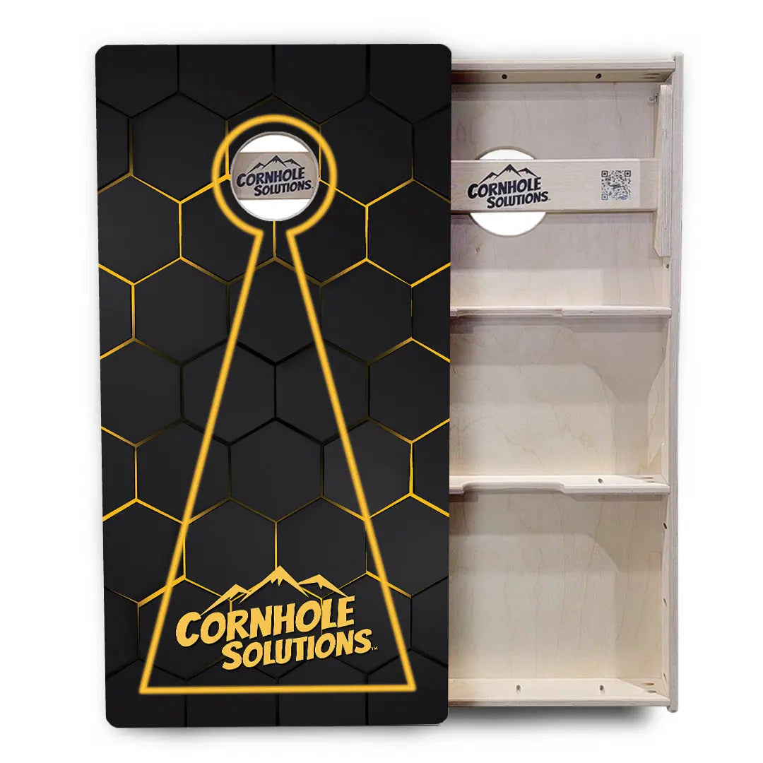 Glow Hole Black Backgound Cornhole Boards - Professional Tournament Series by Cornhole Solutions, custom cornhole board detail photo 18