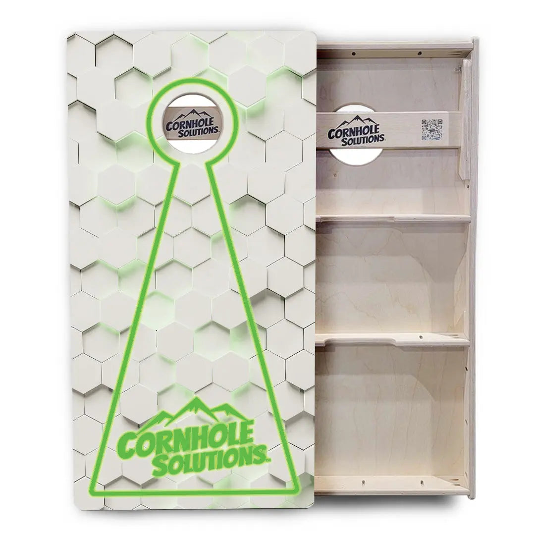 Glow Hole White Background Cornhole Boards - Professional Tournament Series by Cornhole Solutions, custom cornhole board detail photo 6