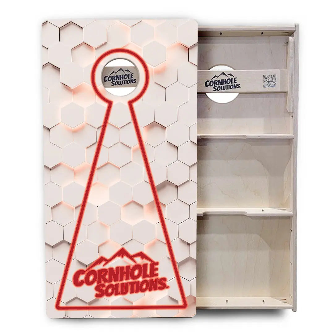 Glow Hole White Background Cornhole Boards - Professional Tournament Series by Cornhole Solutions, custom cornhole board detail photo 14