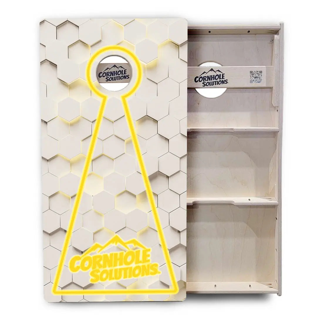 Glow Hole White Background Cornhole Boards - Professional Tournament Series by Cornhole Solutions, custom cornhole board detail photo 18