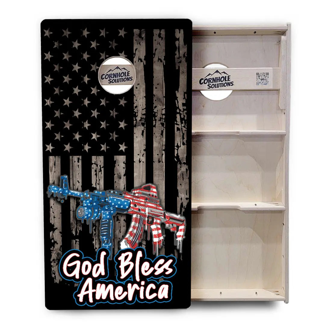 God Bless America Flag Cornhole Boards - Professional Tournament Series by Cornhole Solutions, custom cornhole board detail photo 3