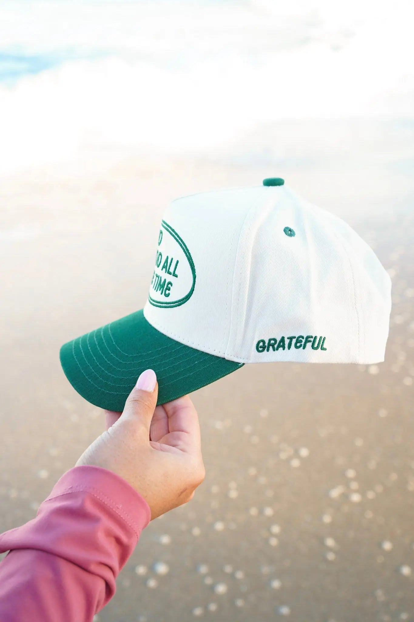 God is Good - Green Vintage Trucker Hat by KenzKustomz, Southern lifestyle apparel detail photo 4