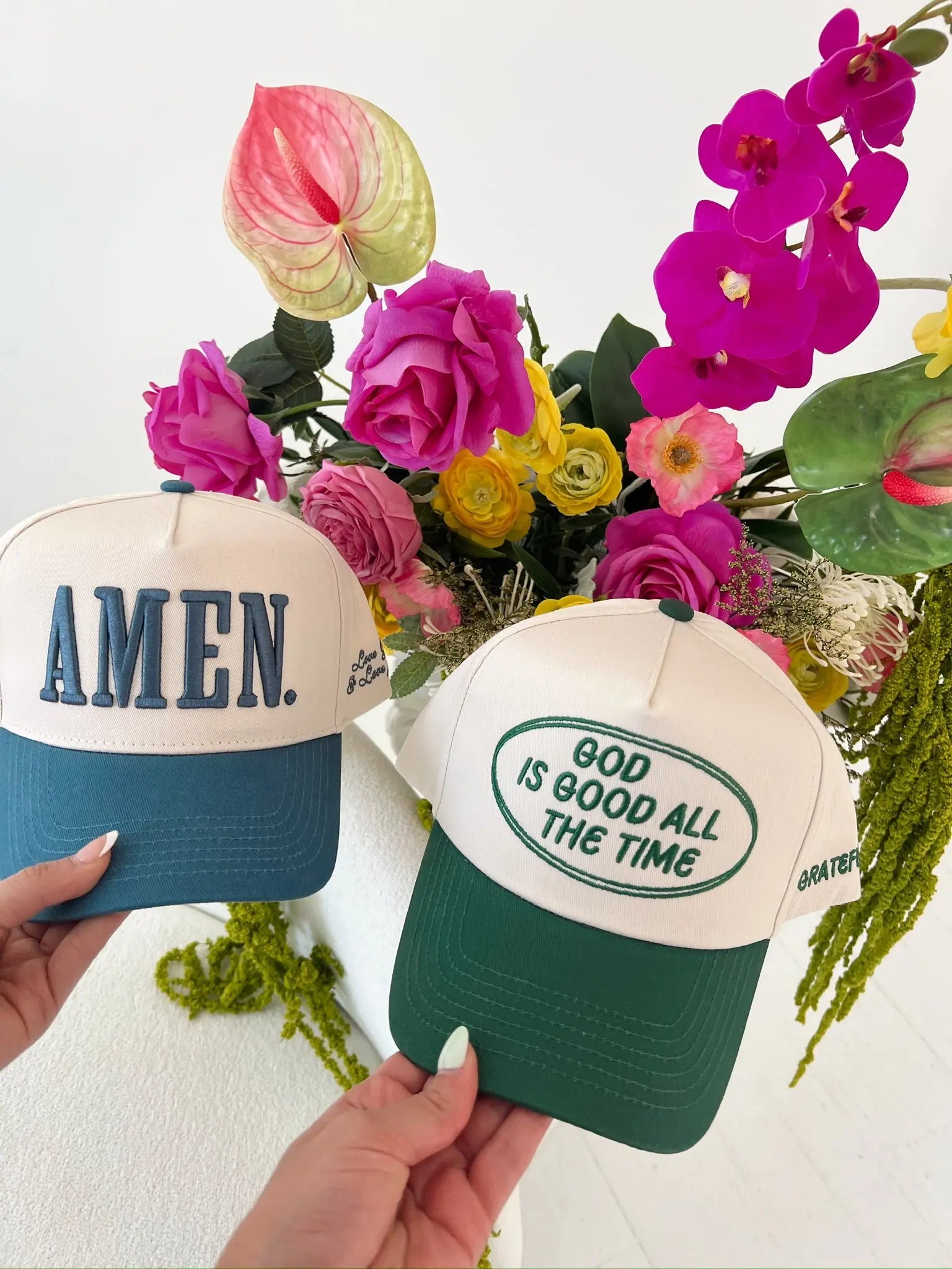 God is Good - Green Vintage Trucker Hat by KenzKustomz, Southern lifestyle apparel detail photo 8