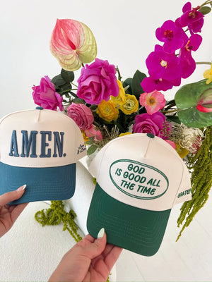 God is Good - Green Vintage Trucker Hat by KenzKustomz, Southern lifestyle apparel detail photo 8