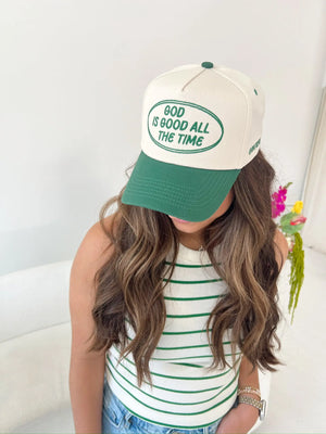 God is Good - Green Vintage Trucker Hat by KenzKustomz, Southern lifestyle apparel detail photo 10