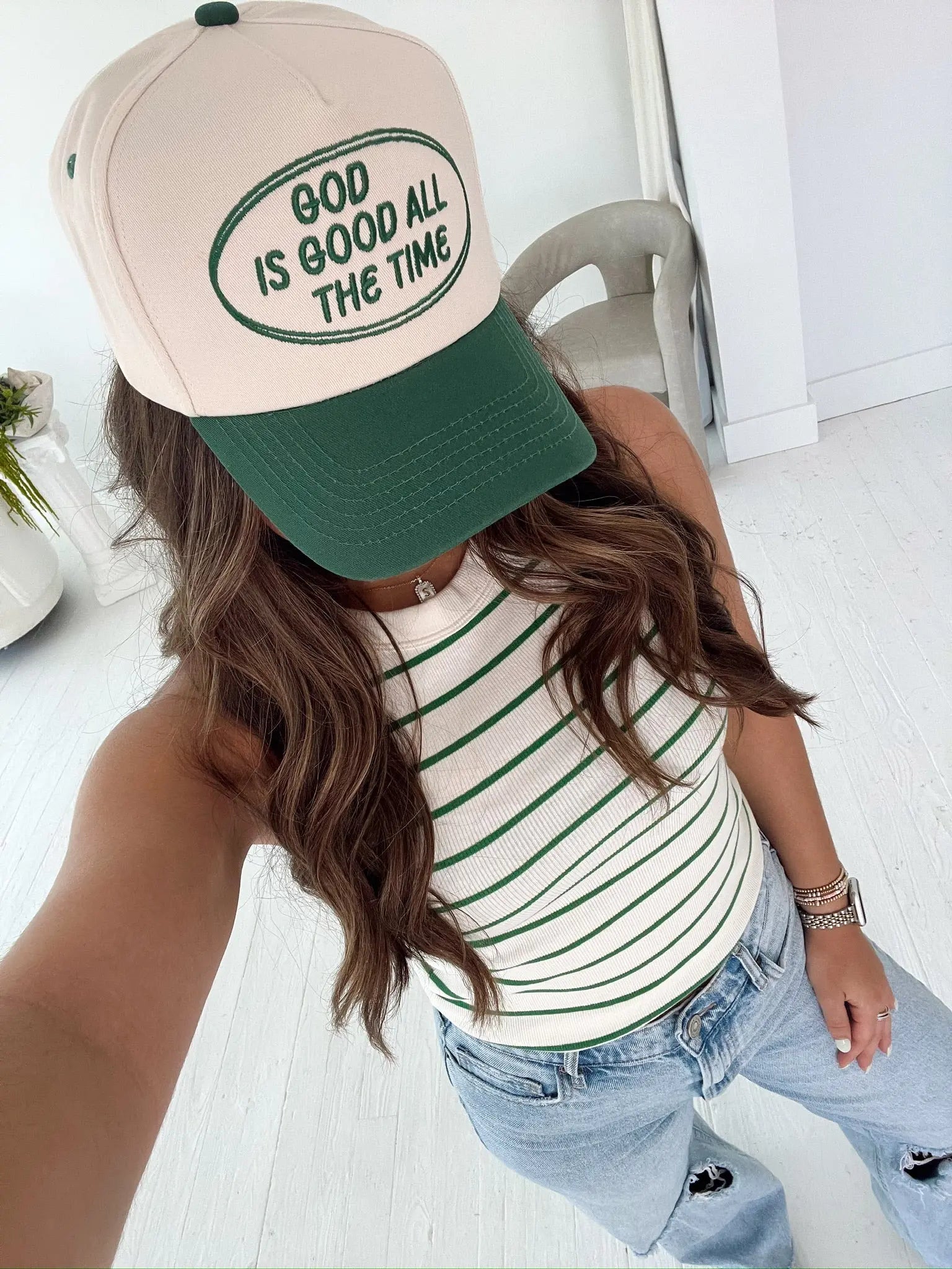 God is Good - Green Vintage Trucker Hat by KenzKustomz, Southern lifestyle apparel detail photo 12