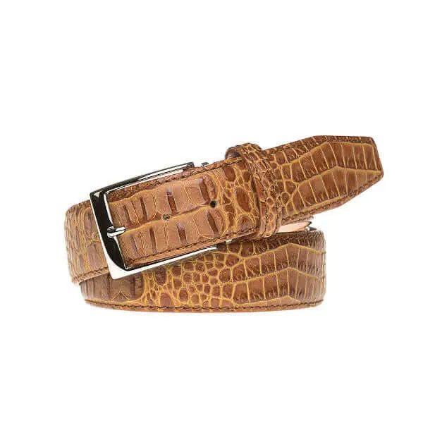 Gold Mock Croc Leather Belt by Roger Ximenez: Bespoke Belts and Leather Accessories, handmade leather goods main product photo
