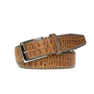 Gold Mock Croc Leather Belt by Roger Ximenez: Bespoke Belts and Leather Accessories, handmade leather goods detail photo 2