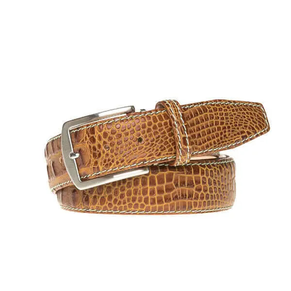 Gold Mock Croc Leather Belt by Roger Ximenez: Bespoke Belts and Leather Accessories, handmade leather goods detail photo 3