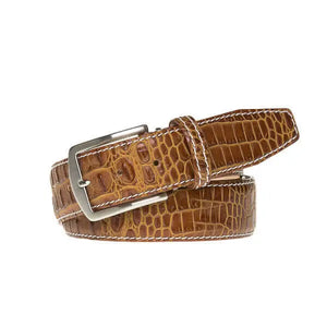 Gold Mock Croc Leather Belt by Roger Ximenez: Bespoke Belts and Leather Accessories, handmade leather goods detail photo 4