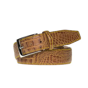 Gold Mock Croc Leather Belt by Roger Ximenez: Bespoke Belts and Leather Accessories, handmade leather goods detail photo 5