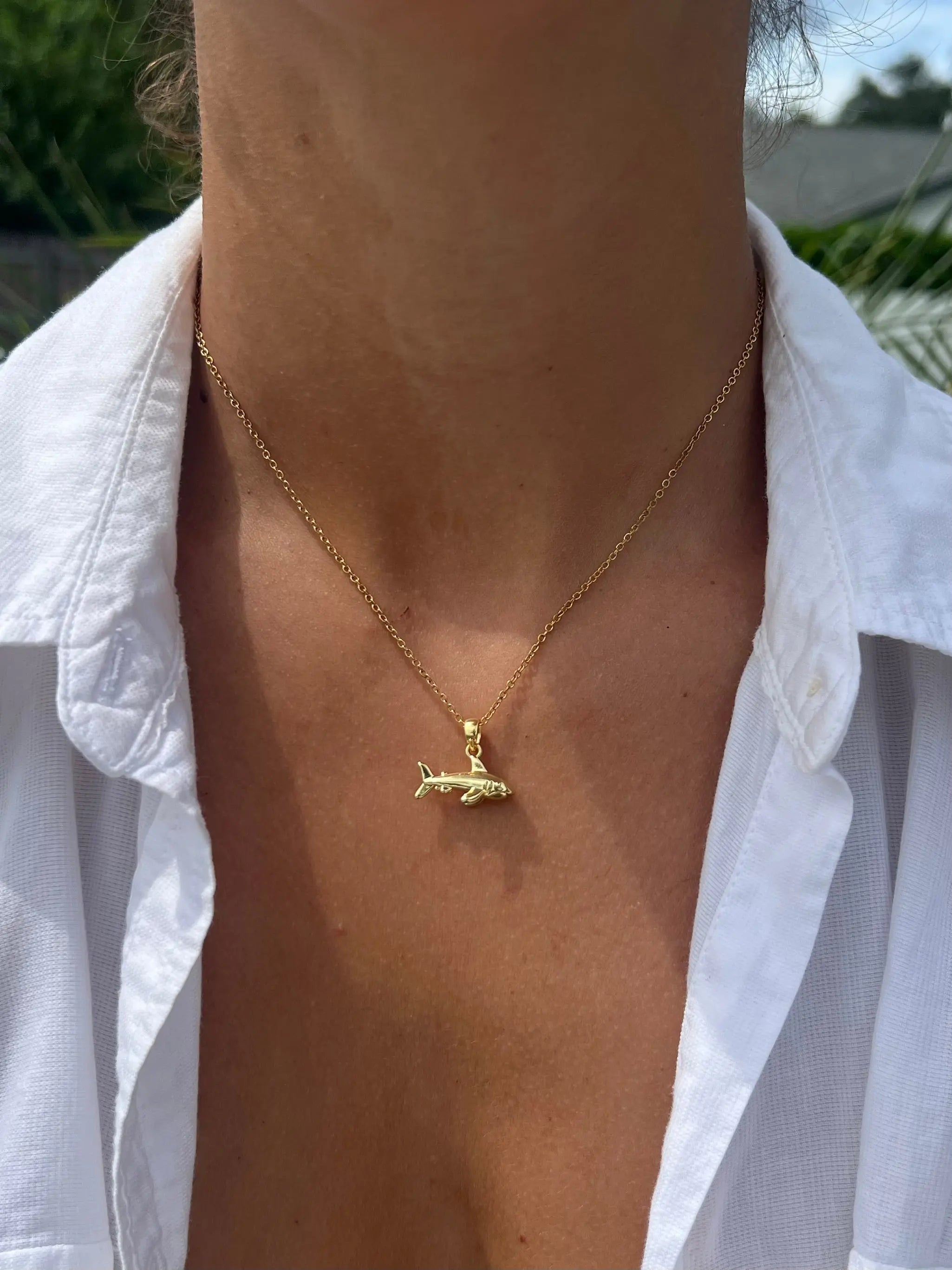 Gold Shark Necklace by HALT, handmade jewelry detail photo 2